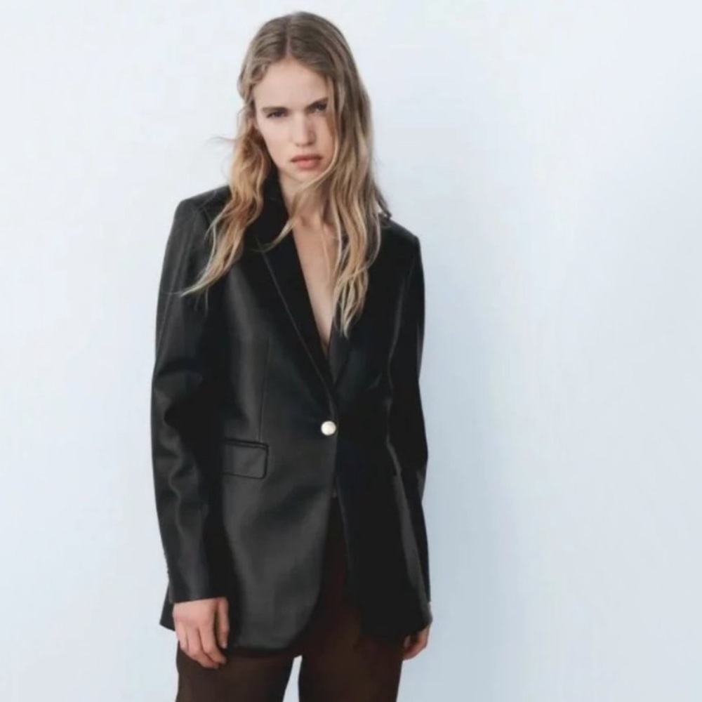 Zara Faux Leather Black Gold Buttons